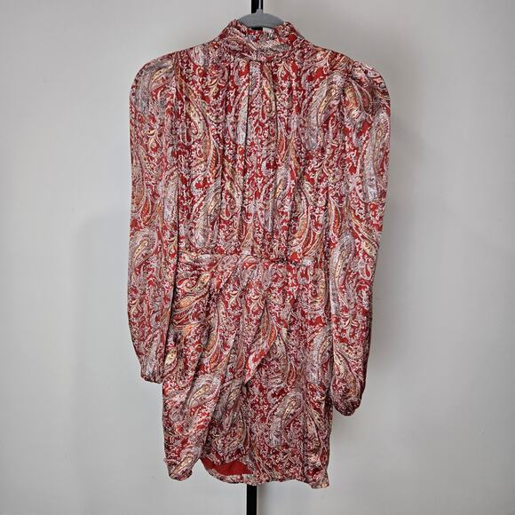 Lulus Mock Neck Long Sleeve Mini Dress Paisley Rust Red Cocktail Hour Chic XS - Picture 2 of 9